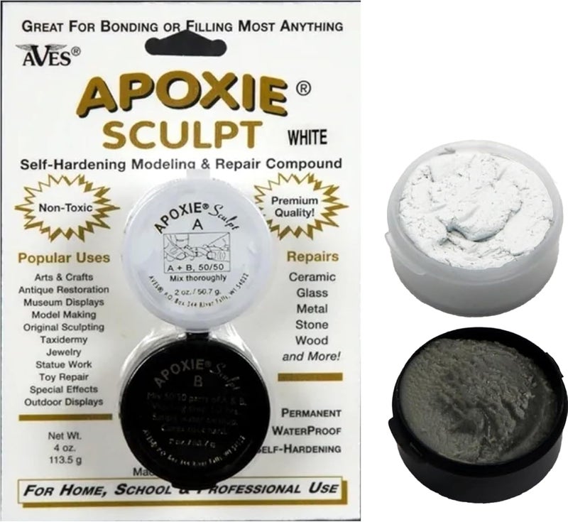 Aves Apoxie Sculpt - 2 Part Modeling Compound (A & B) - 1/4 Pound, Apoxie Sculpt for Sculpting, Modeling, Filling, Repairing, Easy to Use and Durable White/Stone White - Image 1